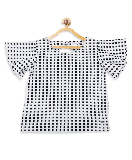 Elle Kids Square Print Short Sleeves Top - White