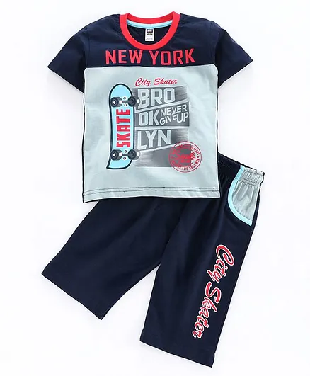 Nottie Planet Half Sleeves Lounge Wear Print Tee With Pant - Blue
