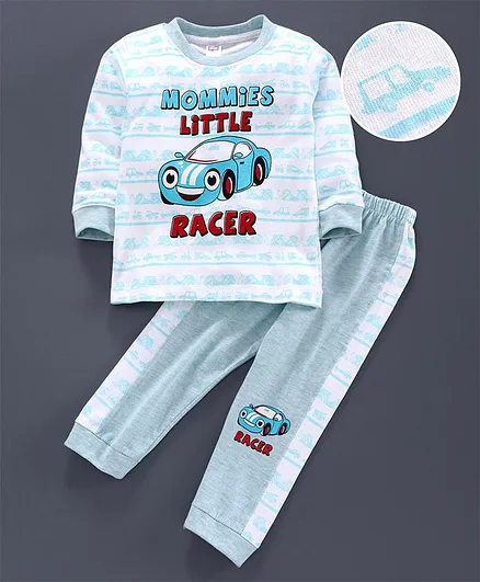 Nottie Planet Full Sleeves Mommy's Little Racer Print Tee With Pajama - Blue