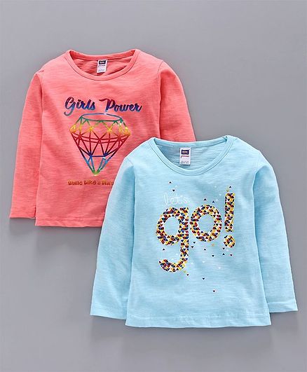 Nottie Planet Full Sleeves Girl Power Print Pack Of Two Tee - Peach Blue