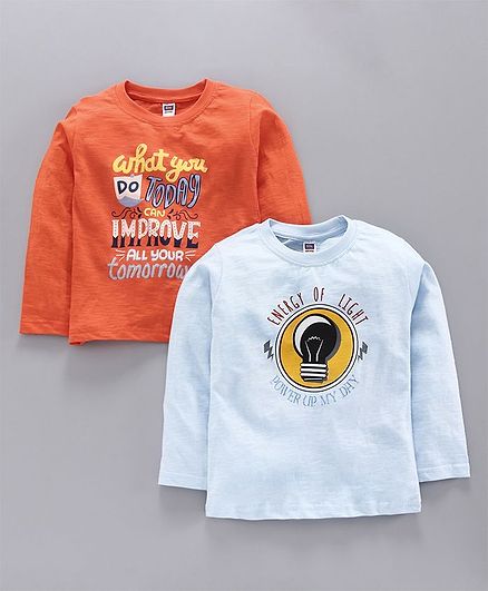 Nottie Planet Full Sleeves Pack Of Two Quote Print Tee - Orange Blue