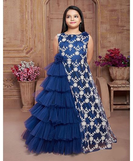 Betty By Tiny Kingdom Sleeveless Flower Embroidered Pattern Gown - Blue