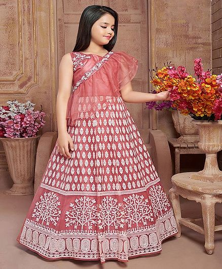 Betty By Tiny Kingdom Sleeveless Saree Style Embellished Pattern Gown - Tomato