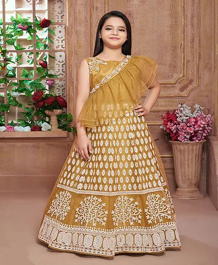 Betty By Tiny Kingdom Sleeveless Saree Style Embellished Gown - Honey Mus
