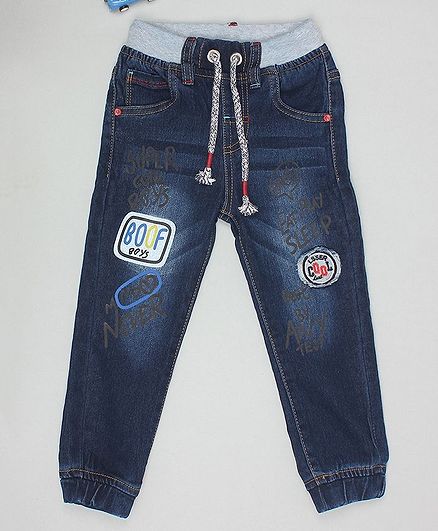 Flenza Full Length Text Printed Jeans - Dark Blue