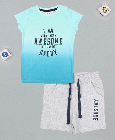 Flenza Beach Short Sleeves Text Printed T-Shirt With Shorts - Sea Green