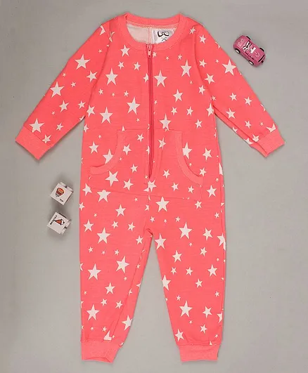 Flenza Full Sleeves Star Print Romper - Pink