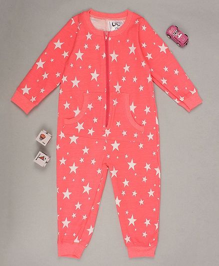 Flenza Full Sleeves Star Print Romper - Pink