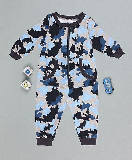 Flenza Full Sleeves Camouflage Print Romper - Blue