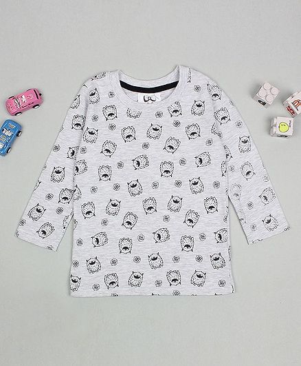 Flenza Full Sleeves Monster Print T-Shirt - Grey