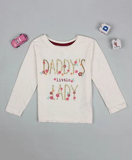 Flenza Full Sleeves Daddy's Little Lady Printed Top - White