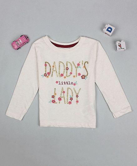 Flenza Full Sleeves Daddy's Little Lady Printed Top - White