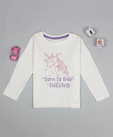 Flenza Full Sleeves Unicorn Printed Top - White