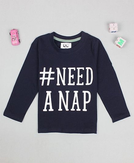 Flenza Full Sleeves Need A Nap Print T-Shirt - Navy Blue