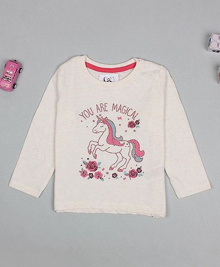 Flenza Full Sleeves Unicorn Print Top - White