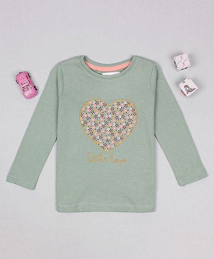 Flenza Full Sleeves Hear Printed Top - Green