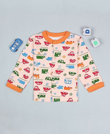 Flenza Full Sleeves Car Printed T-Shirt - Orange