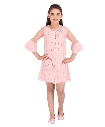 Cutecumber Three Fourth Sleeves Sequined Dress - Pink