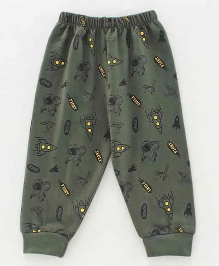 Cucumber Full Length Fleece Bottoms Space Print - Olive Green