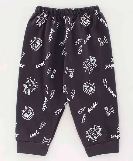 Cucumber Full Length Fleece Bottoms Robot Print - Charcoal Grey