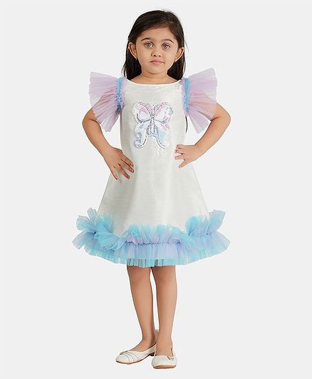 PinkCow Half Sleeves Butterfly Patch Flared Dress - White