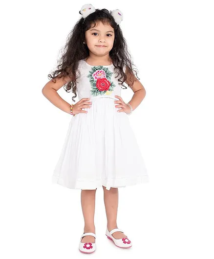 Neha Gursahani Sleeveless Embroidered Flower Patch Dress - White