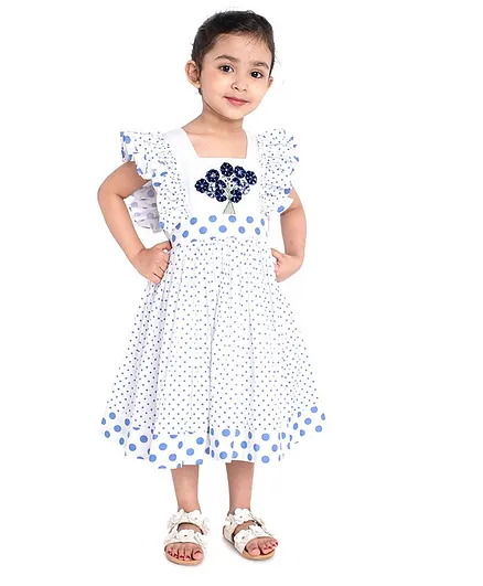 Neha Gursahan Short Sleeves Floral Patch Polka Dots Dress - Blue