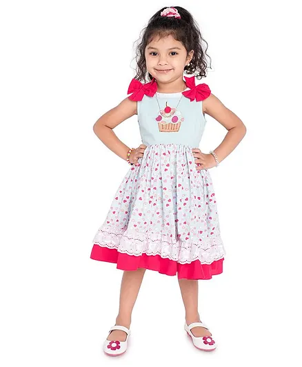 Neha Gursahani Sleeveless Cup Cake Patch With Bow Design Dress - Light Blue