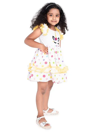 Neha Gursahani Short Sleeves Polka Dots With Unicorn Embroidered Dress - Multi Colour