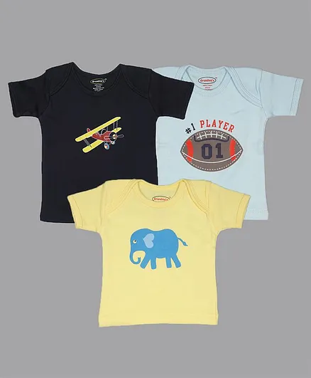 Grandma's Elephant Print Half Sleeves Pack Of 3 Tee - Multi Color