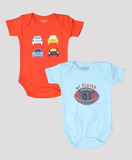 Grandma's Half Sleeves Pack Of Two Vehicle Print Onesies - Orange Blue