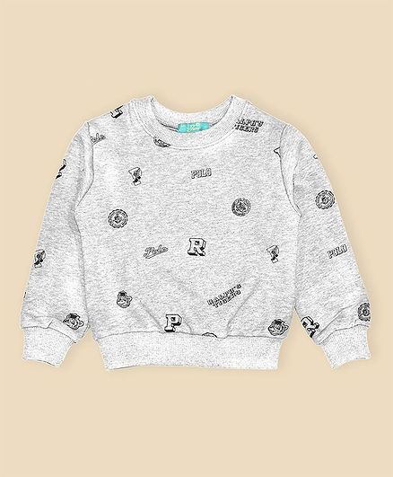 Tiara Soft Brushed Full Sleeves Text Print Sweatshirt - Grey