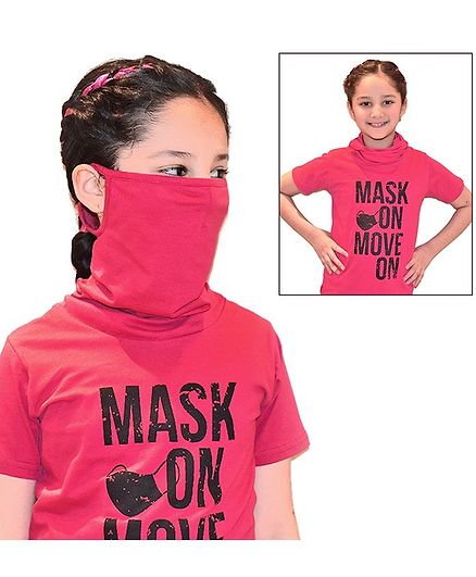 Tiara Short Sleeves Mask On Move On Print Tee With Attached Face Mask - Red