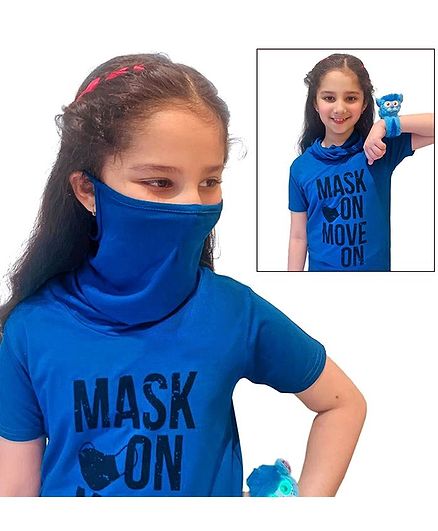 Tiara Short Sleeves Mask On Move On Print Tee With Attached Face Mask - Blue