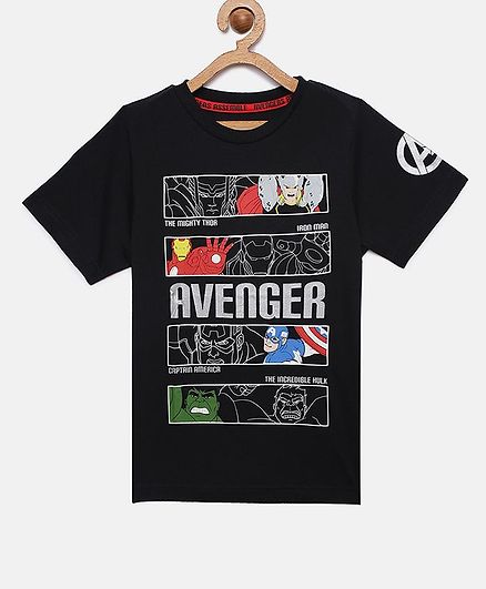 LOOCUST Half Sleeves Avengers Printed T-Shirt - Black