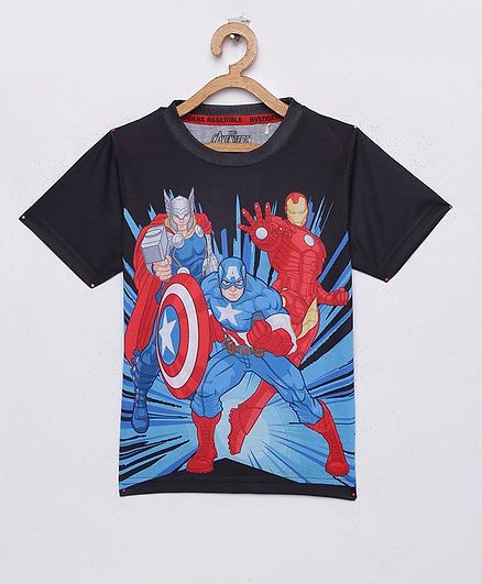 LOOCUST Captain America Avengers Printed Half Sleeves T-Shirt - Black
