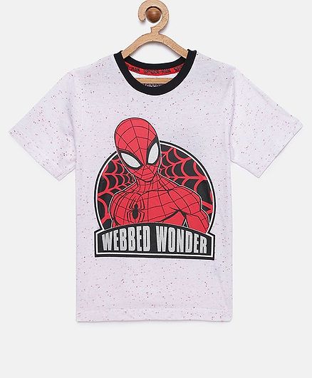 LOOCUST Spiderman Printed Half Sleeves T-Shirt - White
