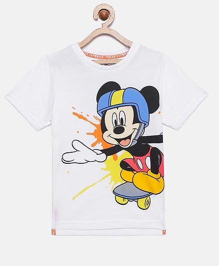 LOOCUST Mickey Mouse Printed Half Sleeve T-Shirt - White