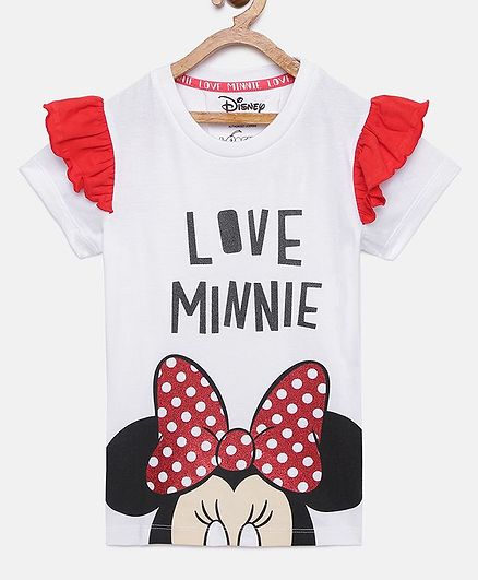 LOOCUST Minnie Mouse Printed Half Sleeves T-Shirt - White