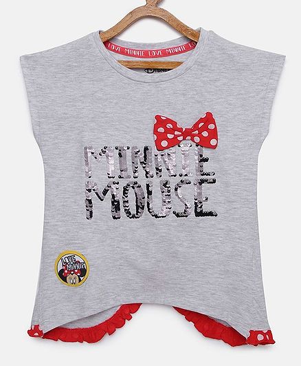 LOOCUST Cap Sleeves Minnie Mouse Sequence Top - Grey Melange