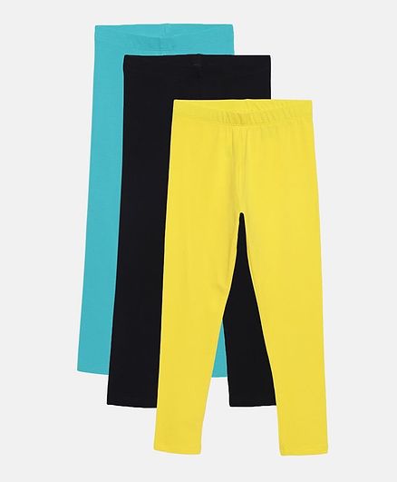 LOOCUST Pack Of 3 Solid Leggings - Yellow Black Blue