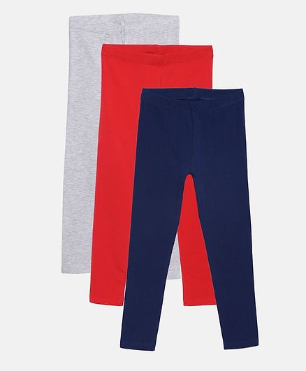 LOOCUST Pack Of 3 Solid Leggings - Blue Red Grey