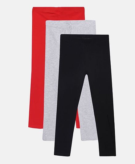 LOOCUST Pack Of 3 Solid Leggings - Black Grey Red