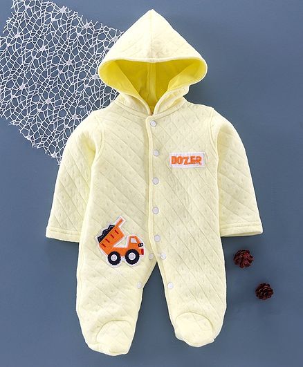Tappintoes Full Sleeve Footed Romper Vehicle Patch - Yellow