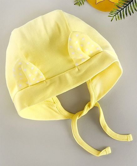 Babyhug 100% Cotton Cap with 3D Ears Yellow - Diameter 9.5 cm