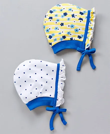 Babyhug 100% Cotton Caps With Knot Pack of 2 - Diameter 8.5 cm