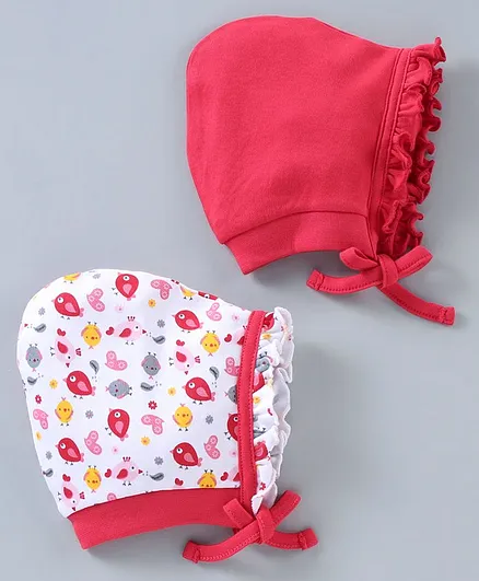 Babyhug 100% Cotton Caps Pink Pack of 2 - Diameter 8.5 cm