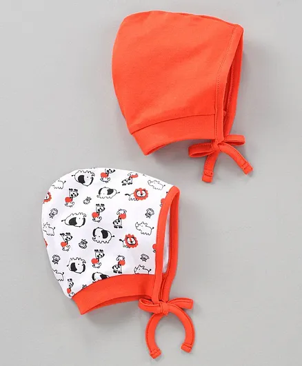 Babyhug 100% cotton Cap Pack of 2 Orange - Diameter 9 cm