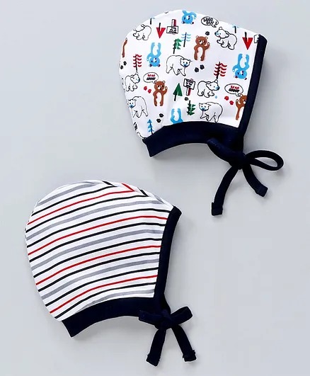Babyhug 100% Cotton Caps With Knot Pack of 2 - Diameter 10 cm