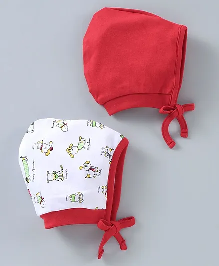 Babyhug 100% Cotton Caps Red Pack of 2 - Diameter 9 cm